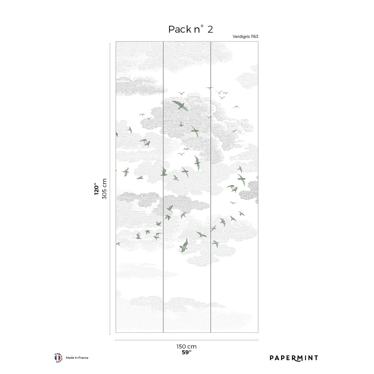 Papermint Birds Pack 2 in Green Wall Mural 8184-BR1-B