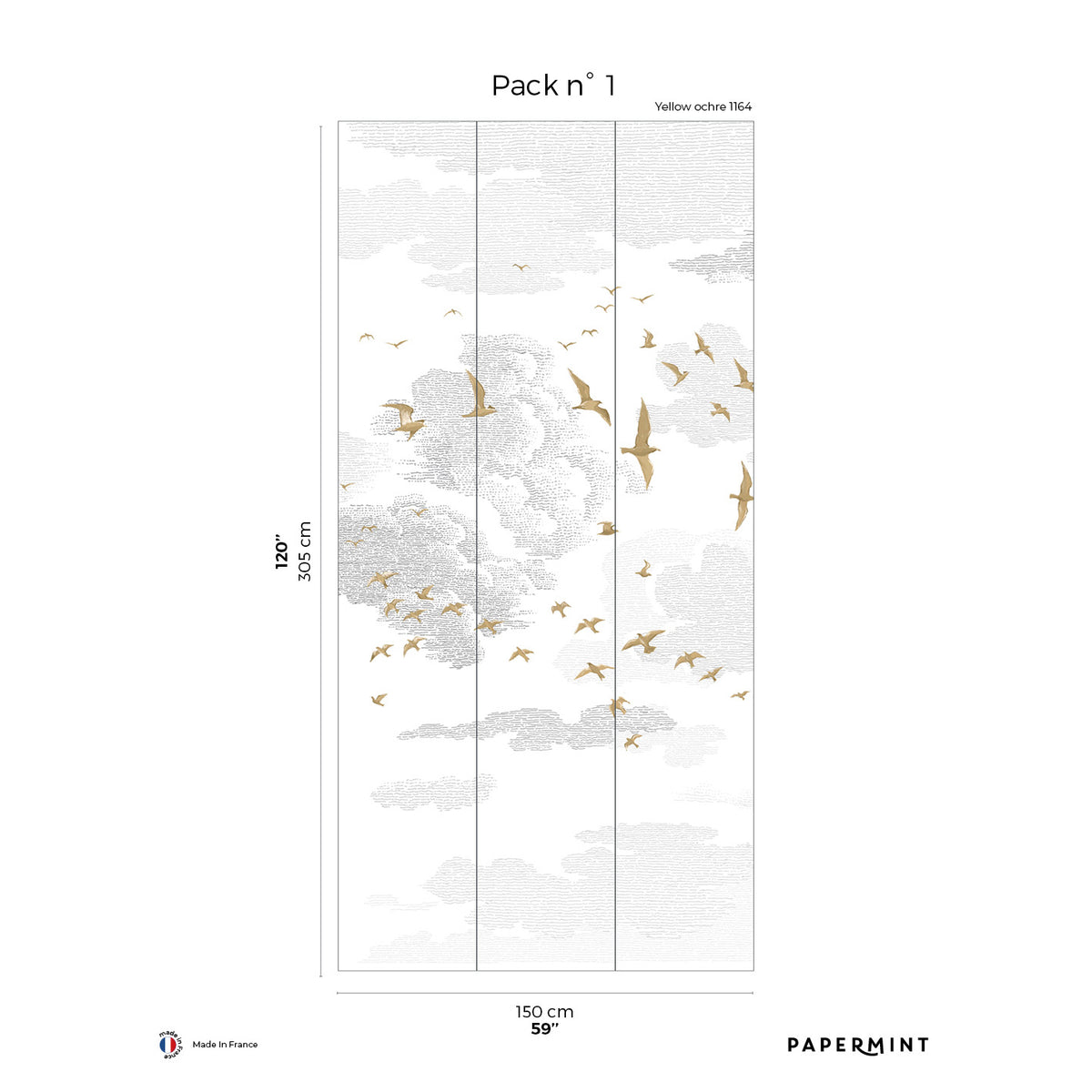 Papermint Birds Pack 1 in Yellow Wall Mural 8184-BR2-A