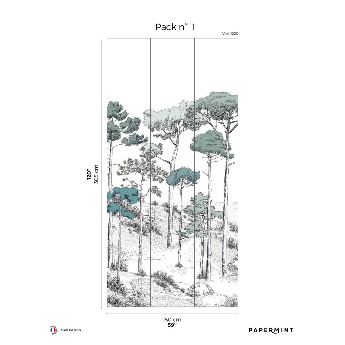 Papermint Pines Pack 1 in Green Wall Mural 8184-BT2-A