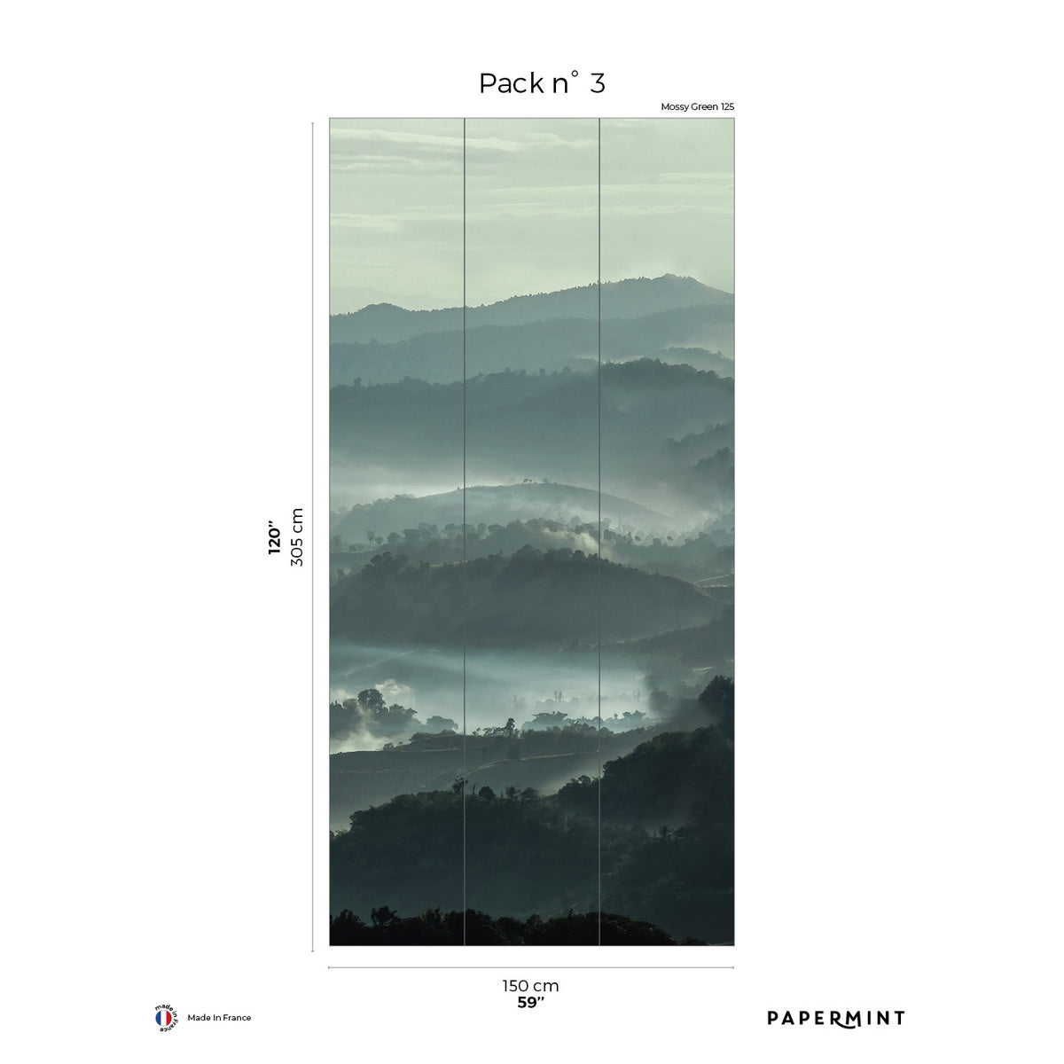 Papermint Misty Line Pack 3 in Green Wall Mural 8184-CB1-C