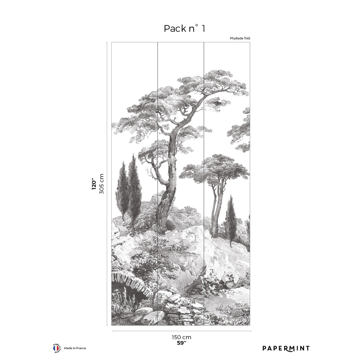 Papermint Porquerolles Pack 1 in Grey Wall Mural 8184-CP1-A