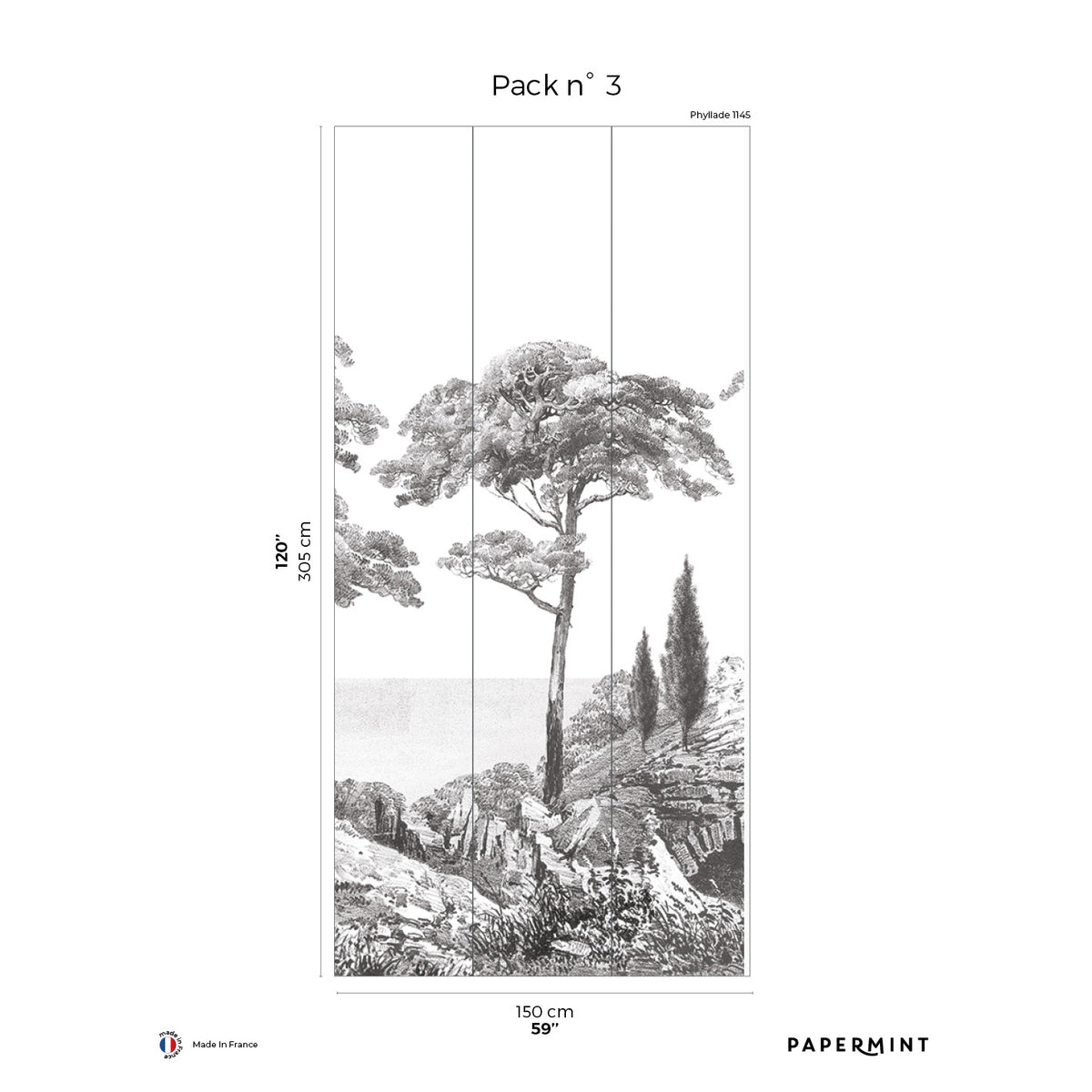 Papermint Porquerolles Pack 3 in Grey Wall Mural 8184-CP1-C