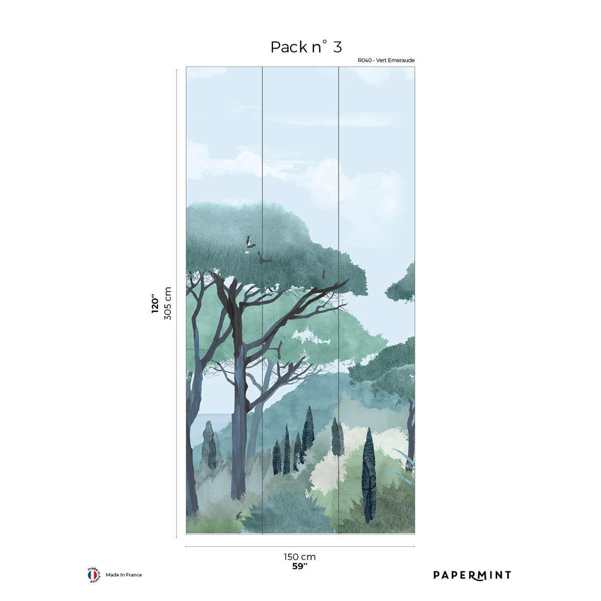 Papermint Riviera Pack 3 in Green Wall Mural 8184-CU1-C