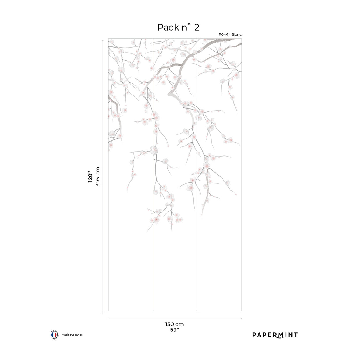 Papermint Sakura Pack 2 in White Wall Mural 8184-CW3-B