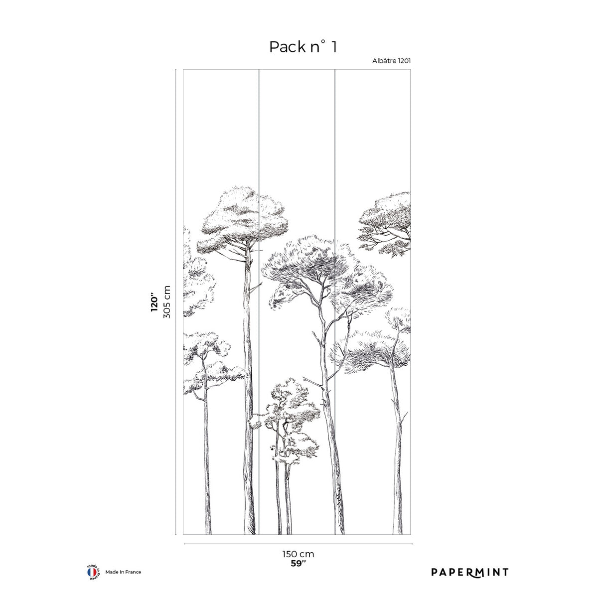 Papermint Under the Pines Pack 1 in Black Wall Mural 8184-CY