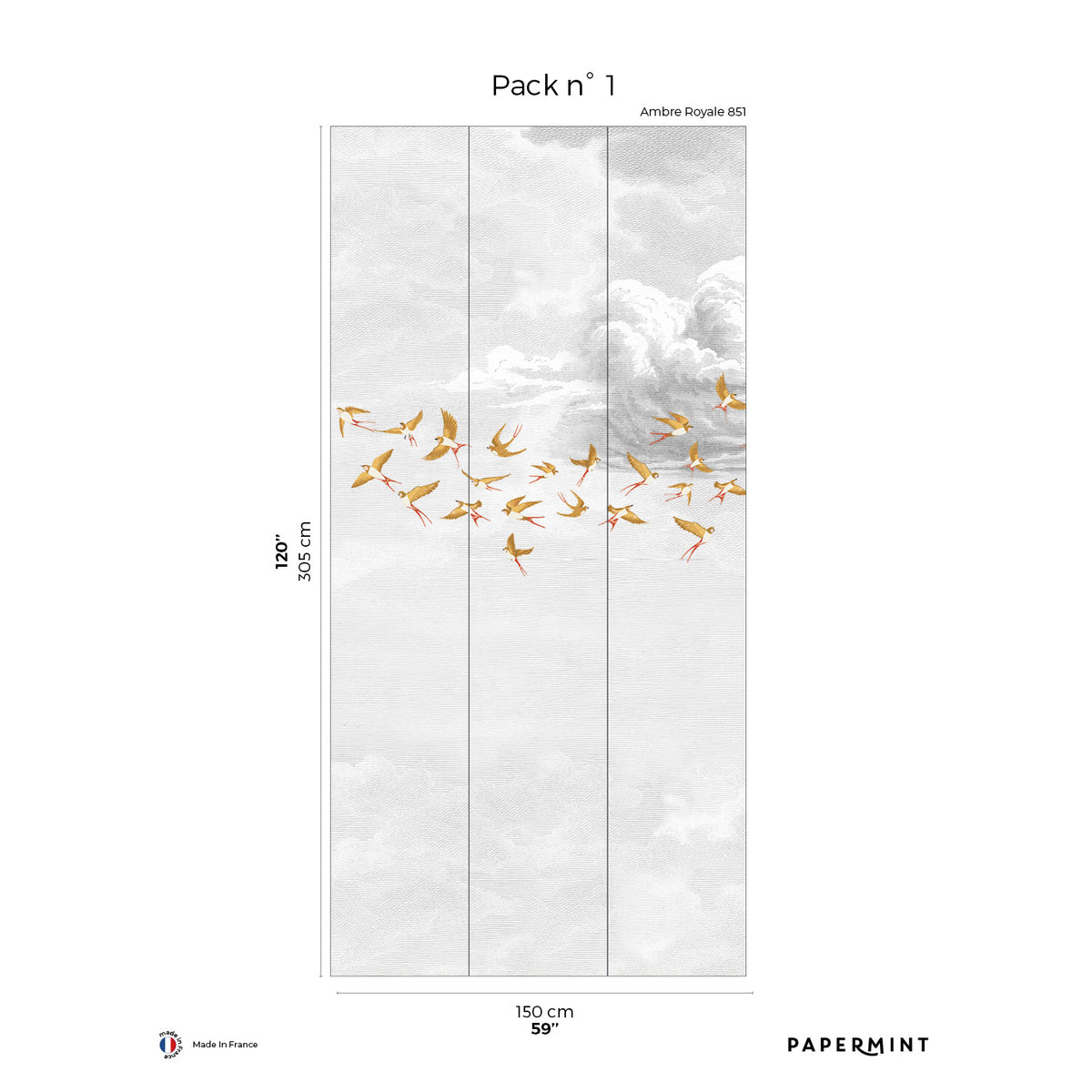 Papermint Swallow Clouds Pack 1 in Orange Wall Mural 8184-CZ