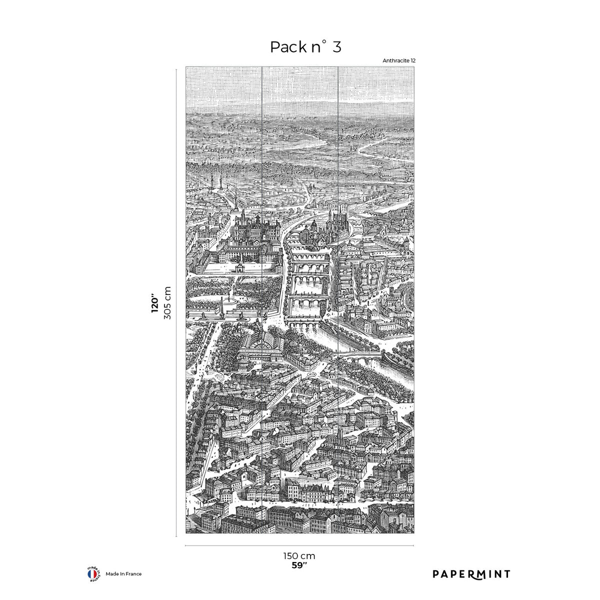 Papermint Eiffel Tower Pack 3 in Grey Wall Mural 8184-DF1-C