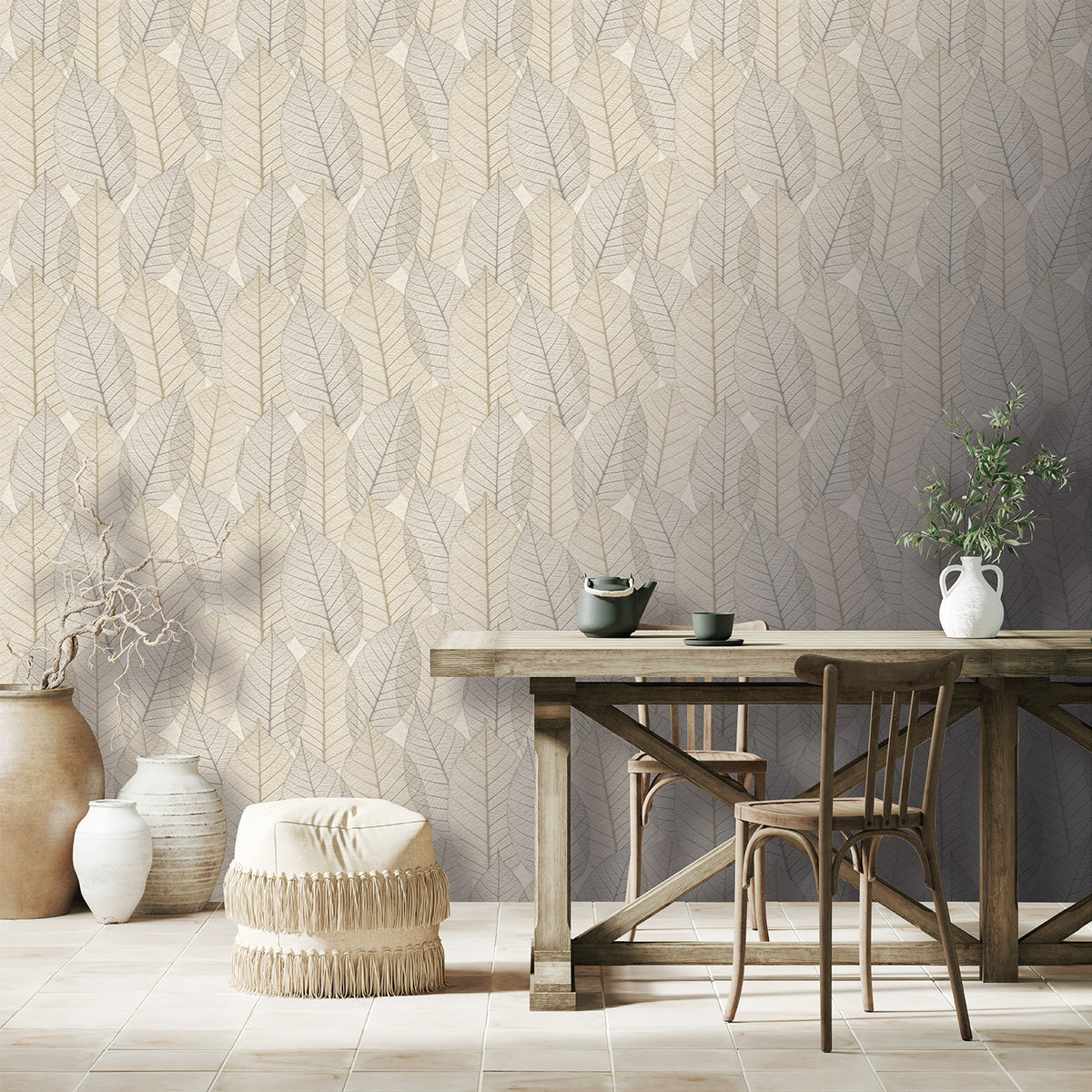 Veer Decor Leaf Lace Cream Wallpaper 8250-AE1