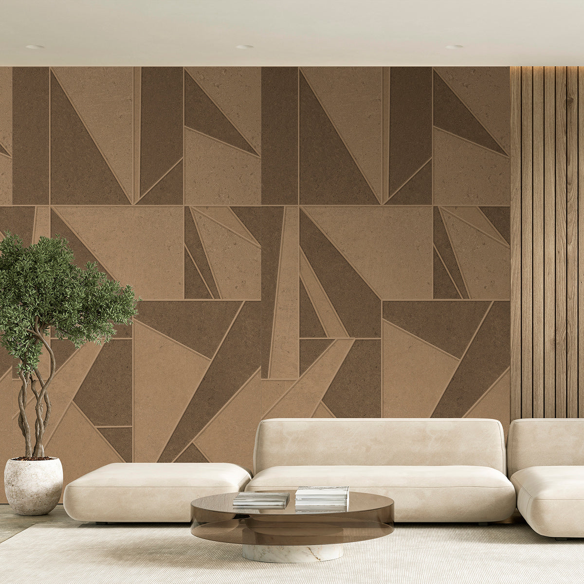 Veer Decor Sculpted Geo Grid Brown Wall Mural 8253-AB2