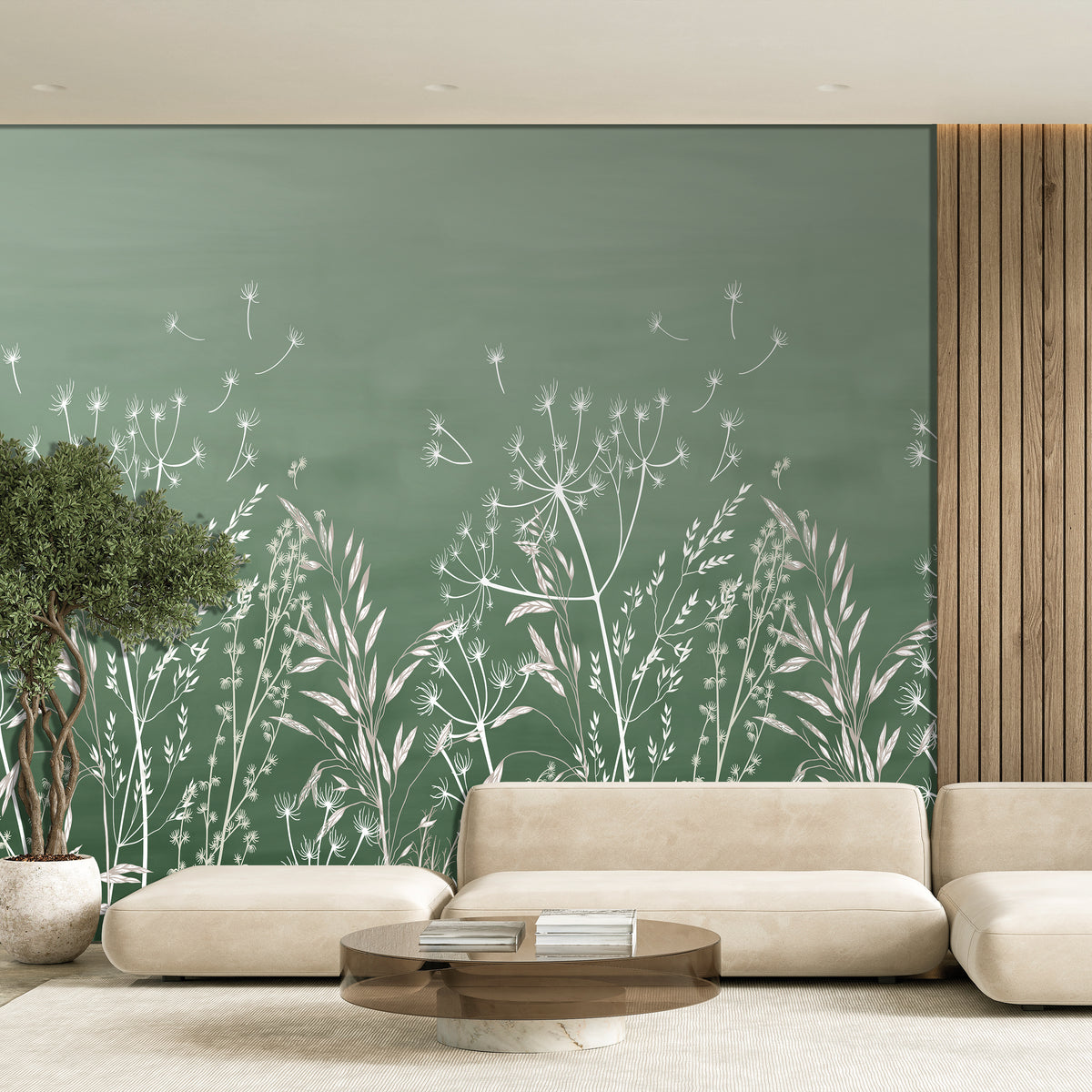 Veer Decor Dandelion Drift Green Wall Mural 8253-BE4
