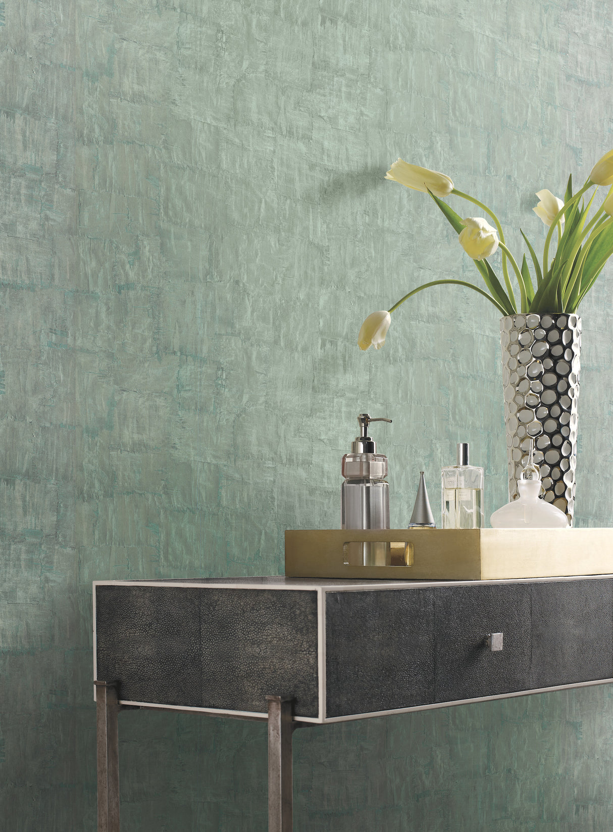 York 83613 Brushstrokes Aqua Wallpaper