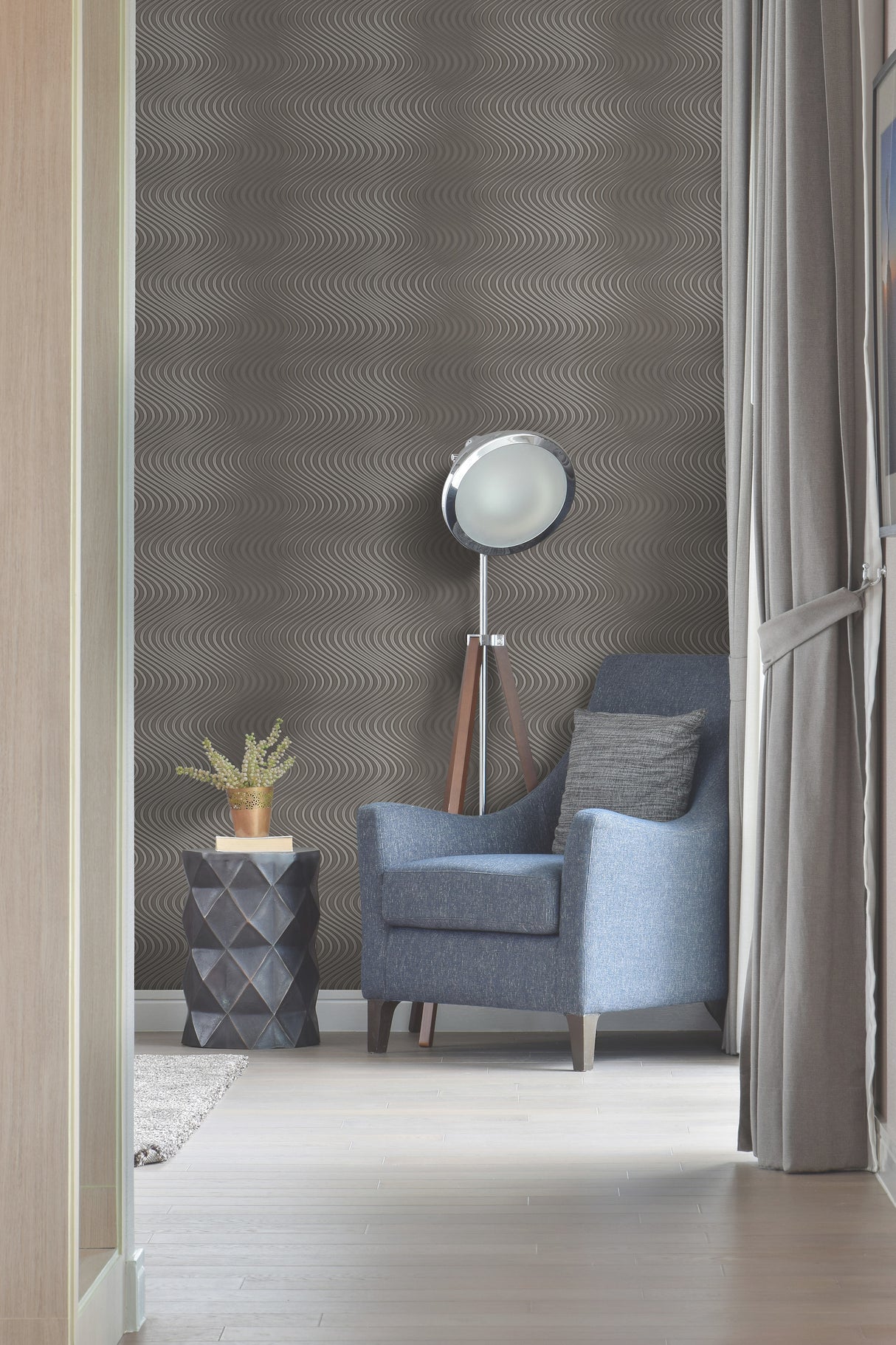 York 83652 Ocean Swell Charcoal & Grey Wallpaper