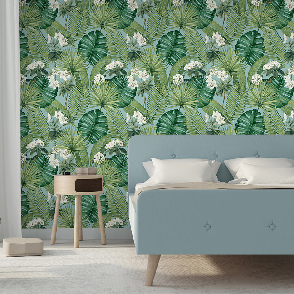 Veer Decor Island Eden Blue Peel & Stick Wallpaper 8375-AD1