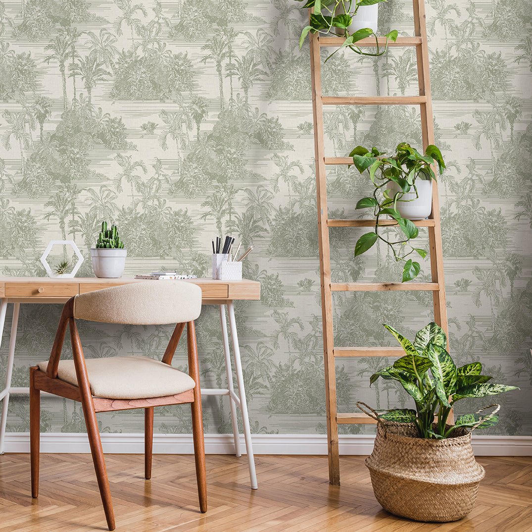 Veer Decor Tropic Archive Toile Sage Peel & Stick Wallpaper
