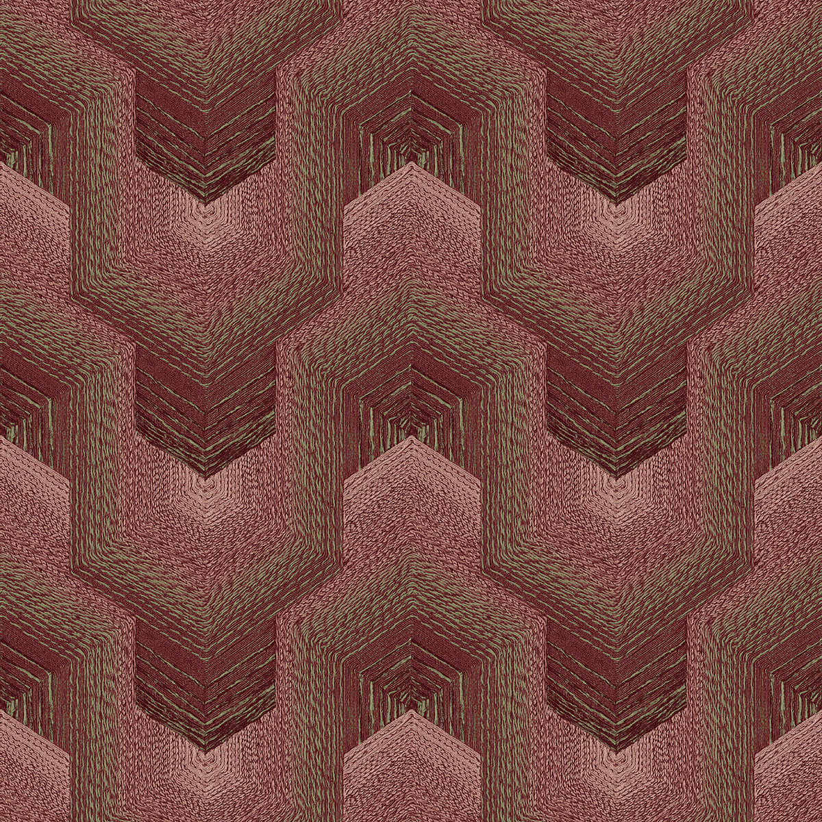 Veer Decor Embroidered Polygonal Dream Red Wallpaper 8385-AA