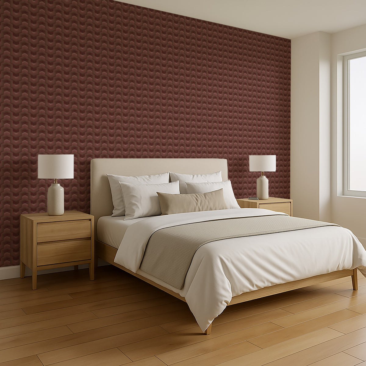Veer Decor Embroidered Polygonal Dream Red Wallpaper 8385-AA