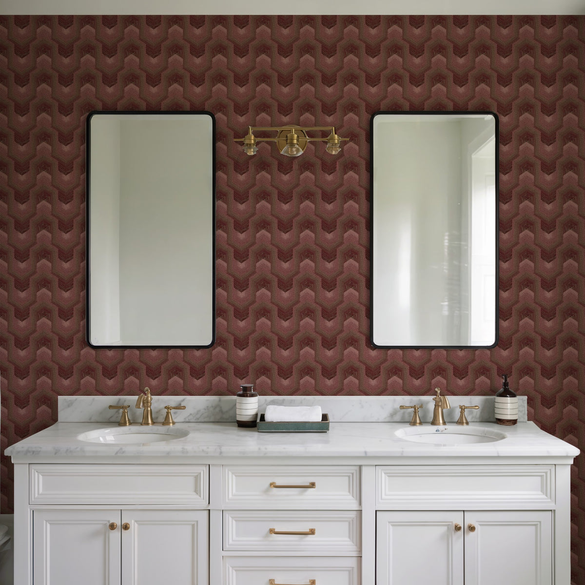 Veer Decor Embroidered Polygonal Dream Red Wallpaper 8385-AA