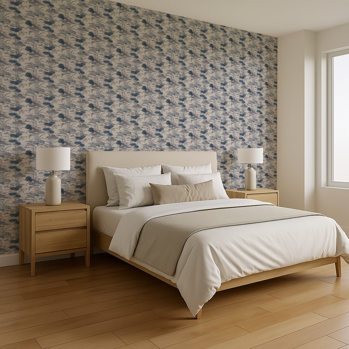 Veer Decor Lotus Pond Tapestry Blue Wallpaper 8386-AD2
