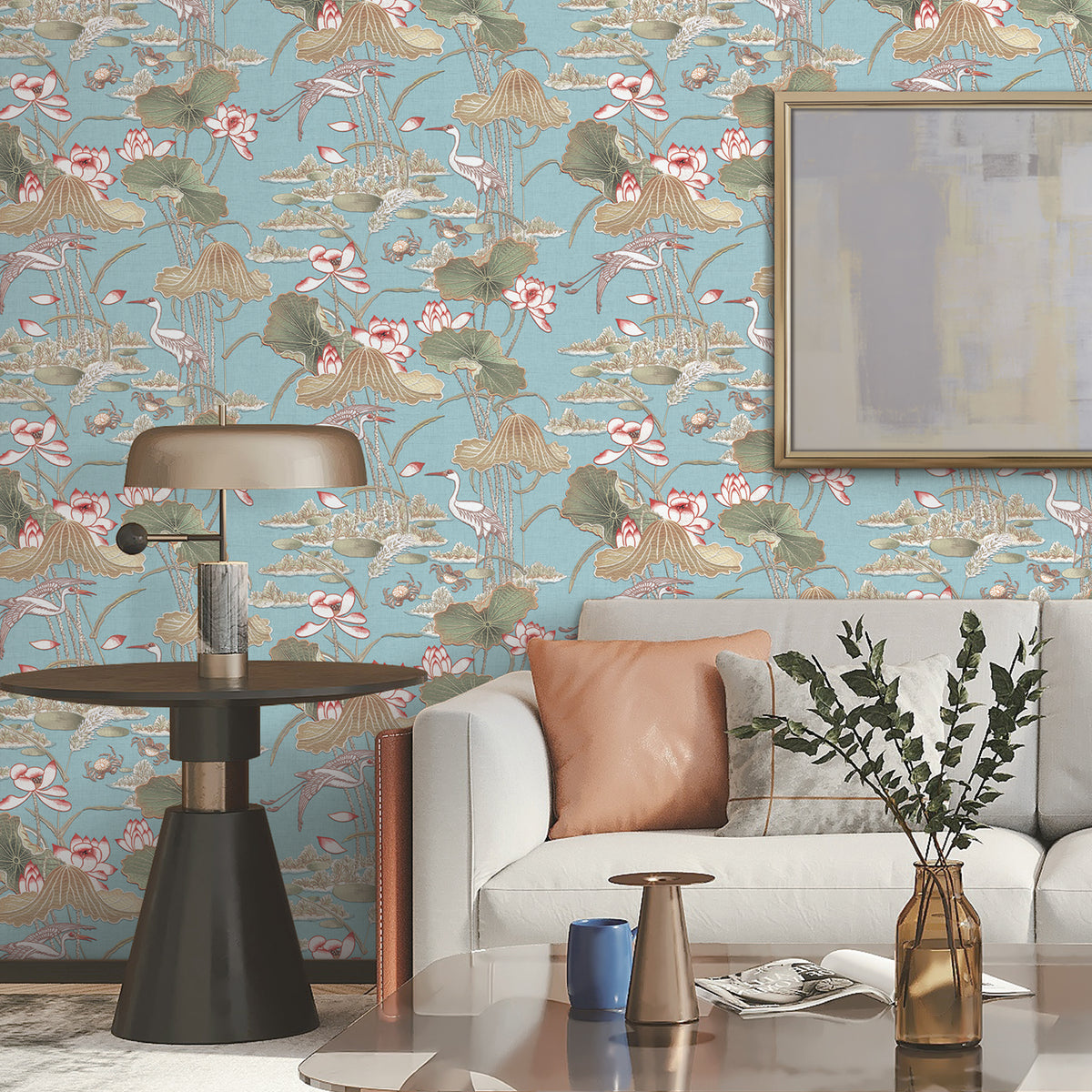 Veer Decor Lotus Pond Tapestry Teal Wallpaper 8386-AD4