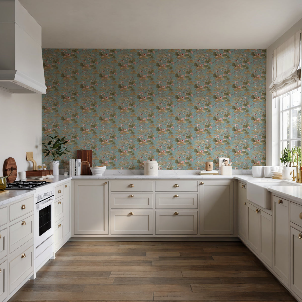 Veer Decor Lotus Pond Tapestry Teal Wallpaper 8386-AD4