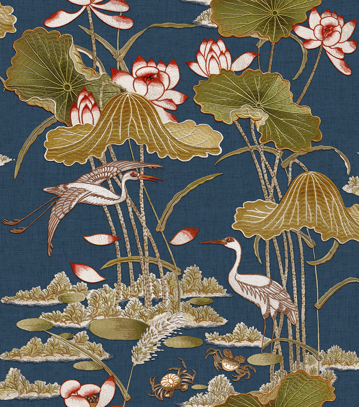 Veer Decor Lotus Pond Tapestry Navy Wallpaper 8386-AD5