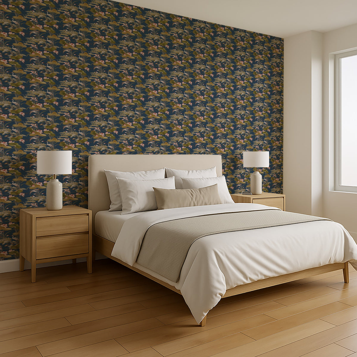 Veer Decor Lotus Pond Tapestry Navy Wallpaper 8386-AD5