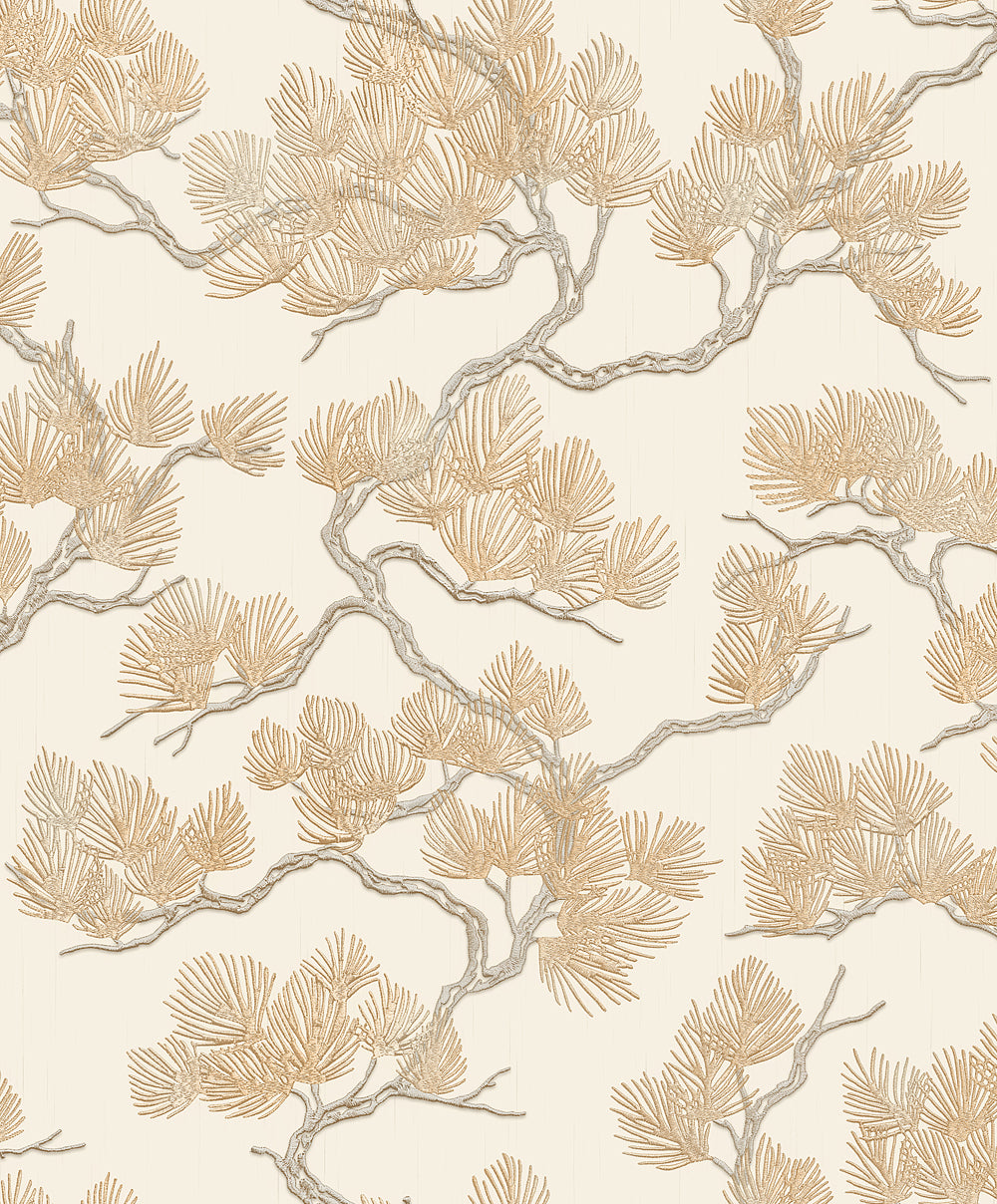 Veer Decor Embroidered Pine Tree Gold Wallpaper 8387-AF2
