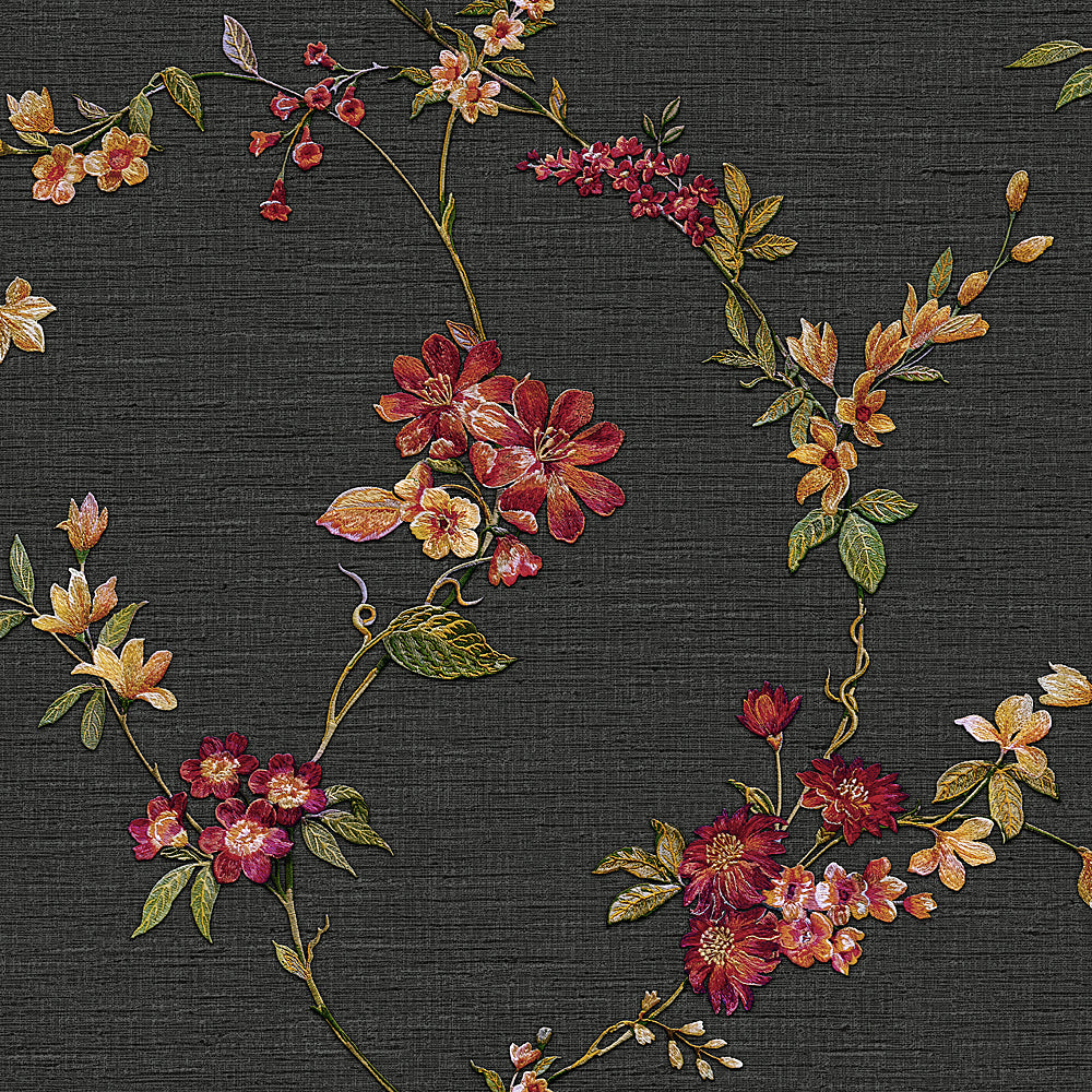 Veer Decor Flower Trail Tapestry Black Wallpaper 8387-AI3