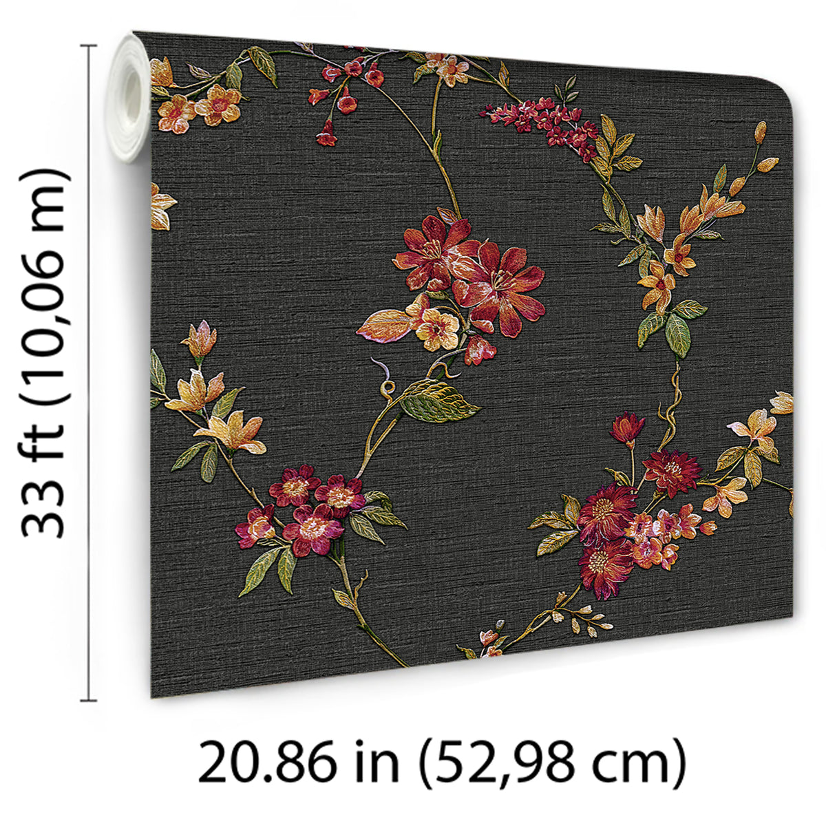 Veer Decor Flower Trail Tapestry Black Wallpaper 8387-AI3