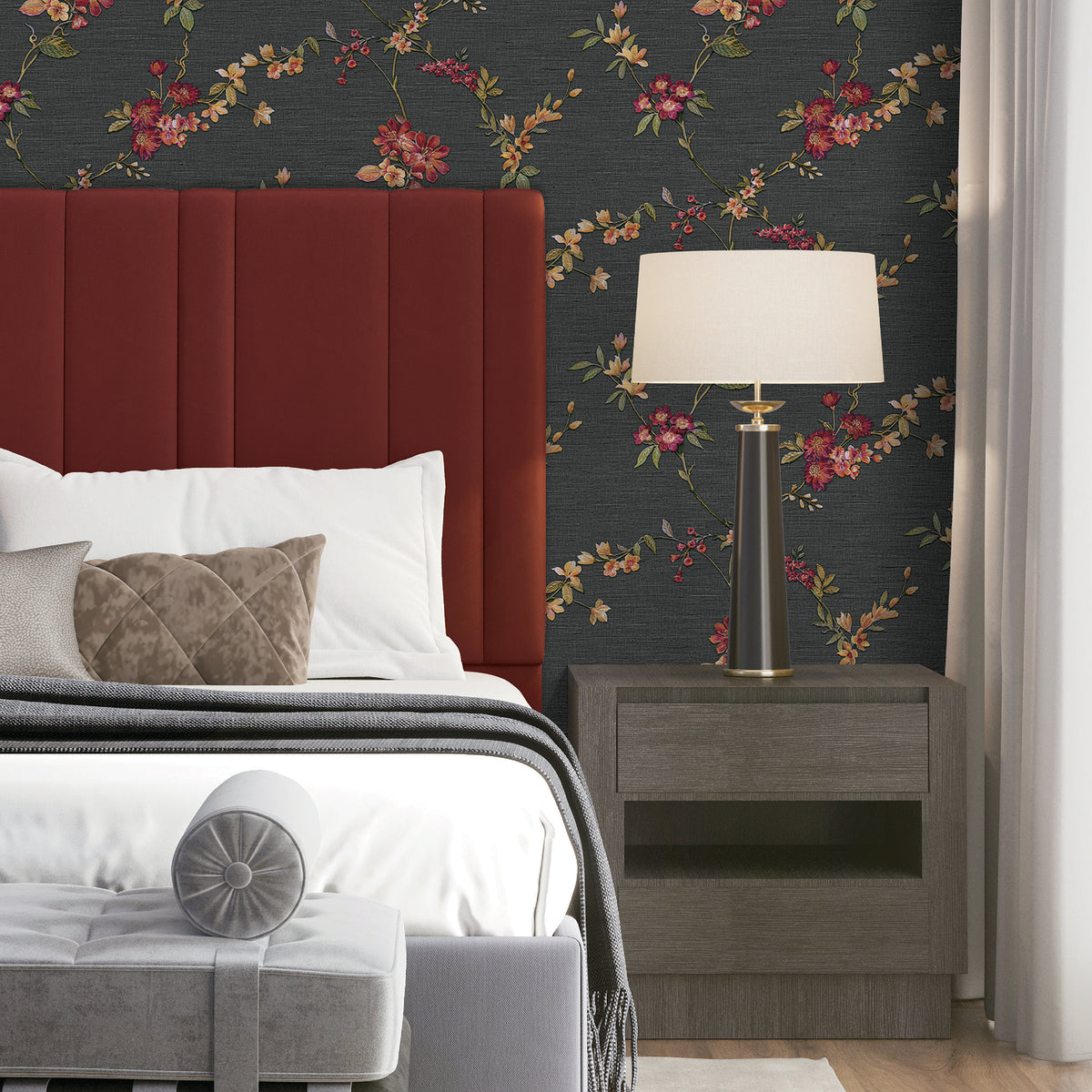 Veer Decor Flower Trail Tapestry Black Wallpaper 8387-AI3