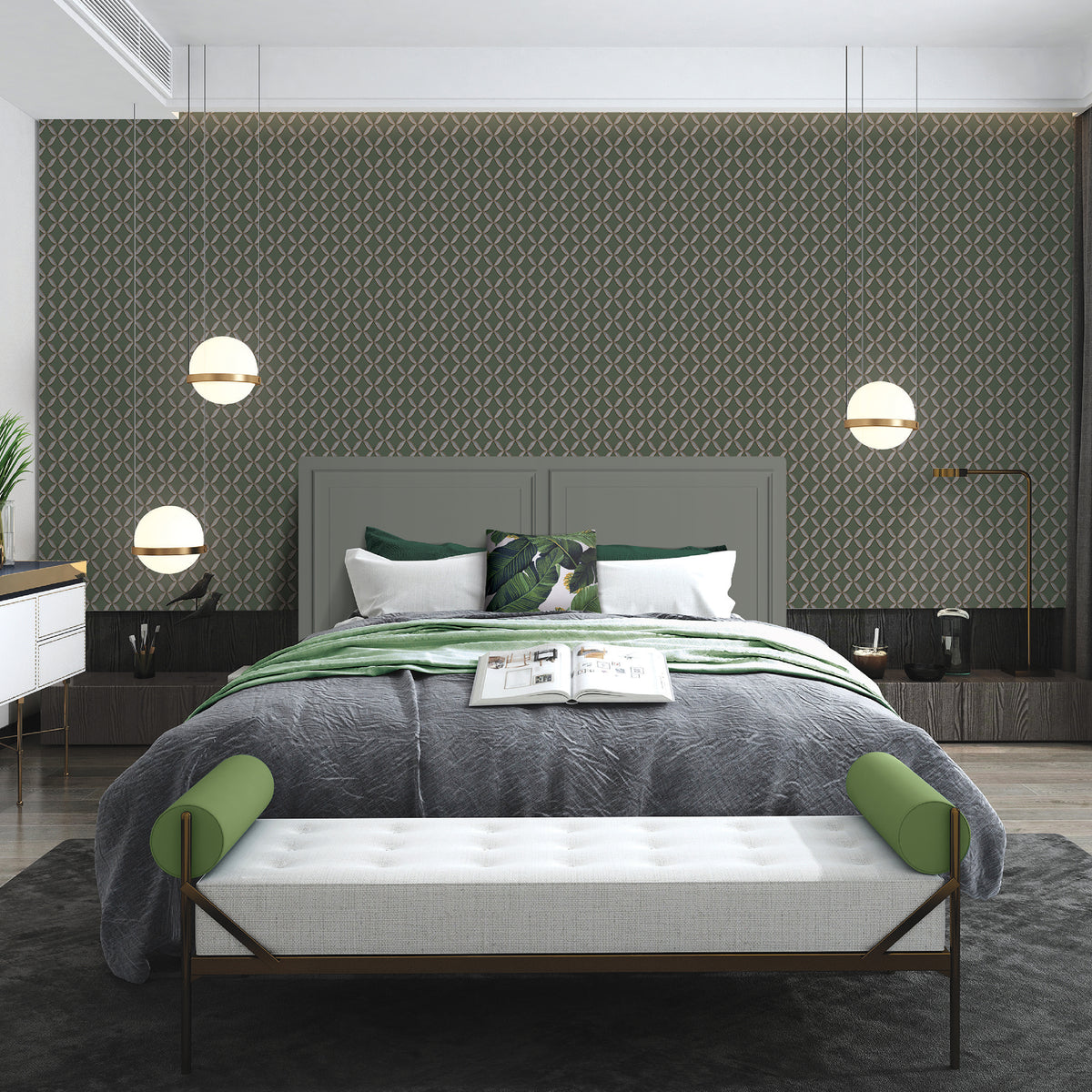 Veer Decor Geometric Trellis Green Wallpaper 8387-AJ3