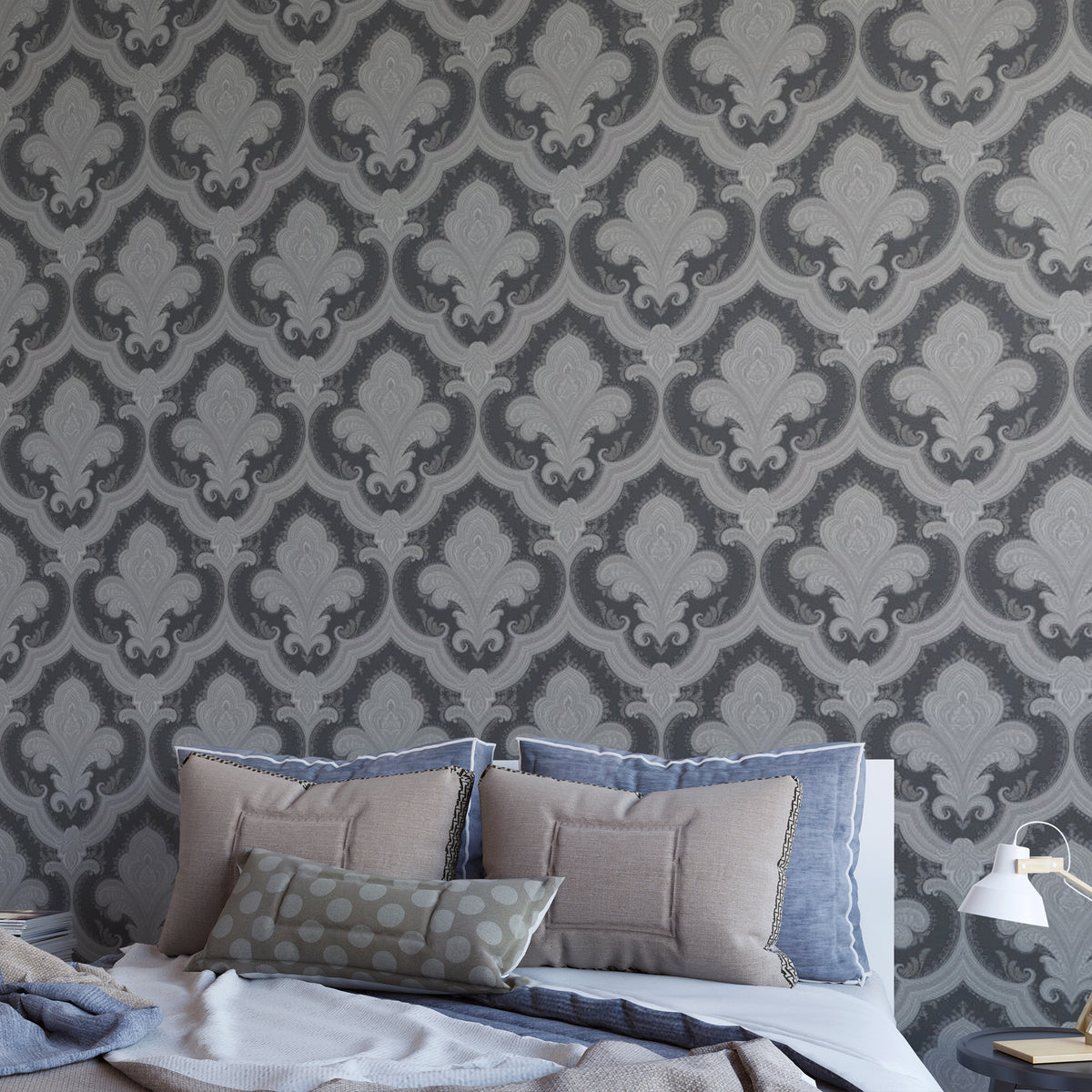 Veer Decor Traditional Damask Black Wallpaper 8387-AL3