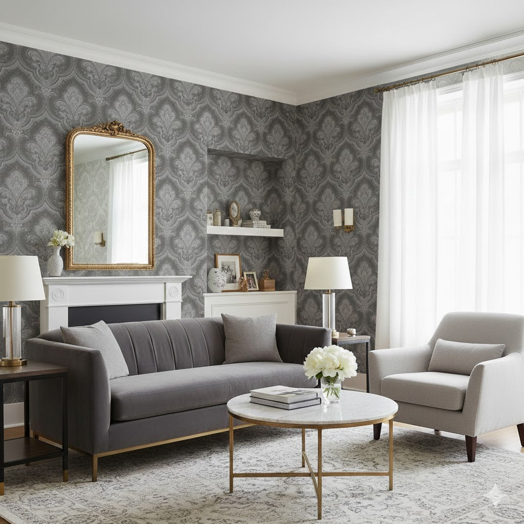 Veer Decor Traditional Damask Black Wallpaper 8387-AL3