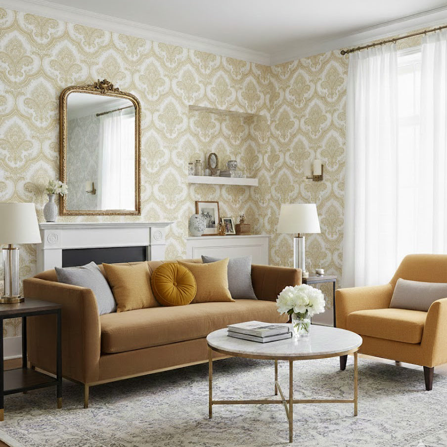 Veer Decor Traditional Damask Gold Wallpaper 8387-AL5