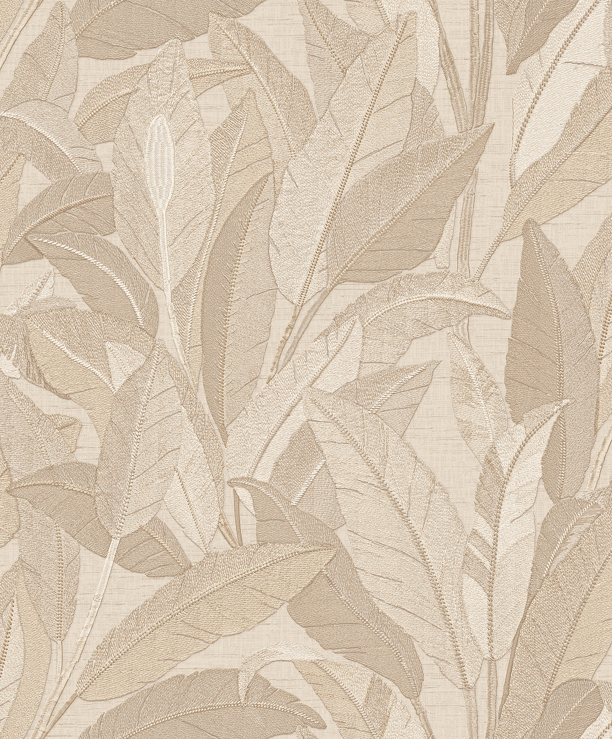 Veer Decor Embroidered Tropical Foliage Beige Wallpaper 8388