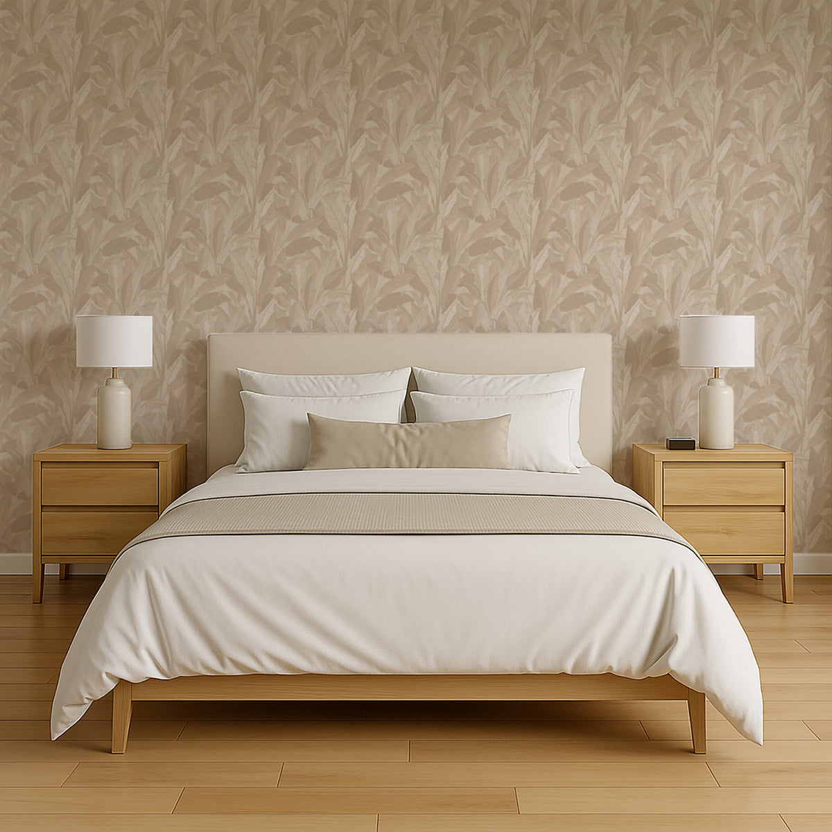Veer Decor Embroidered Tropical Foliage Beige Wallpaper 8388