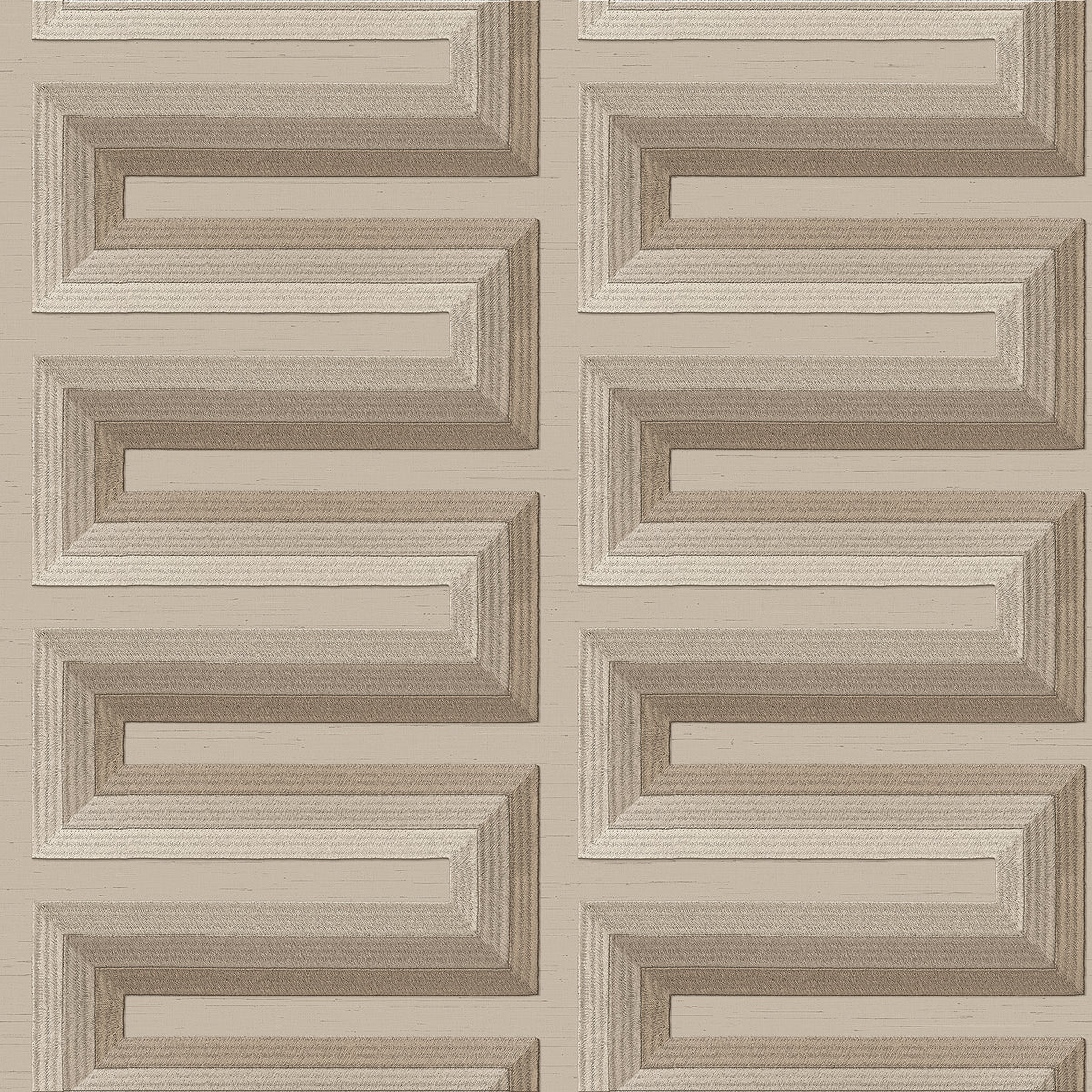 Veer Decor Embroidered Grecian Key Taupe Wallpaper 8388-AG4