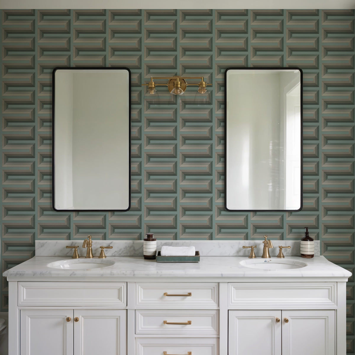 Veer Decor Embroidered Grecian Key Green Wallpaper 8388-AG5