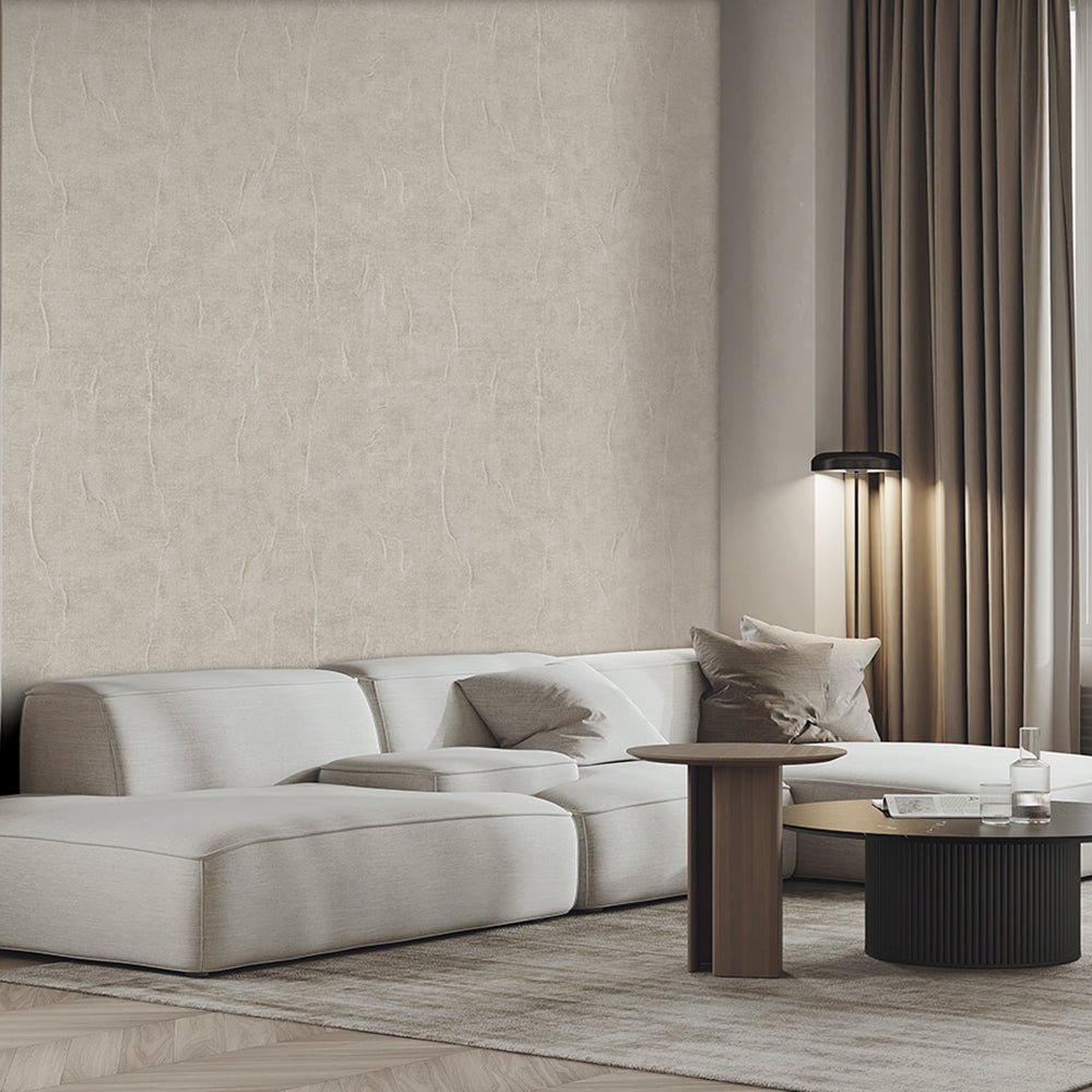 Veer Decor Crushed Linen Texture Beige Wallpaper 8388-AH2