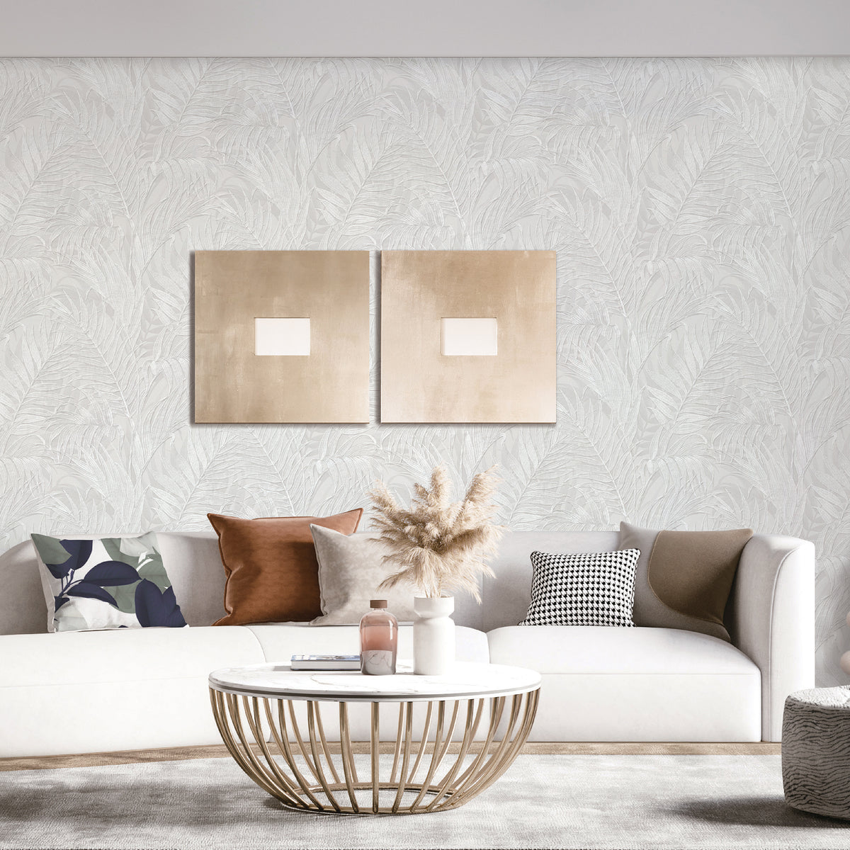 Veer Decor Embroidered Palm Silver Wallpaper 8389-AA1