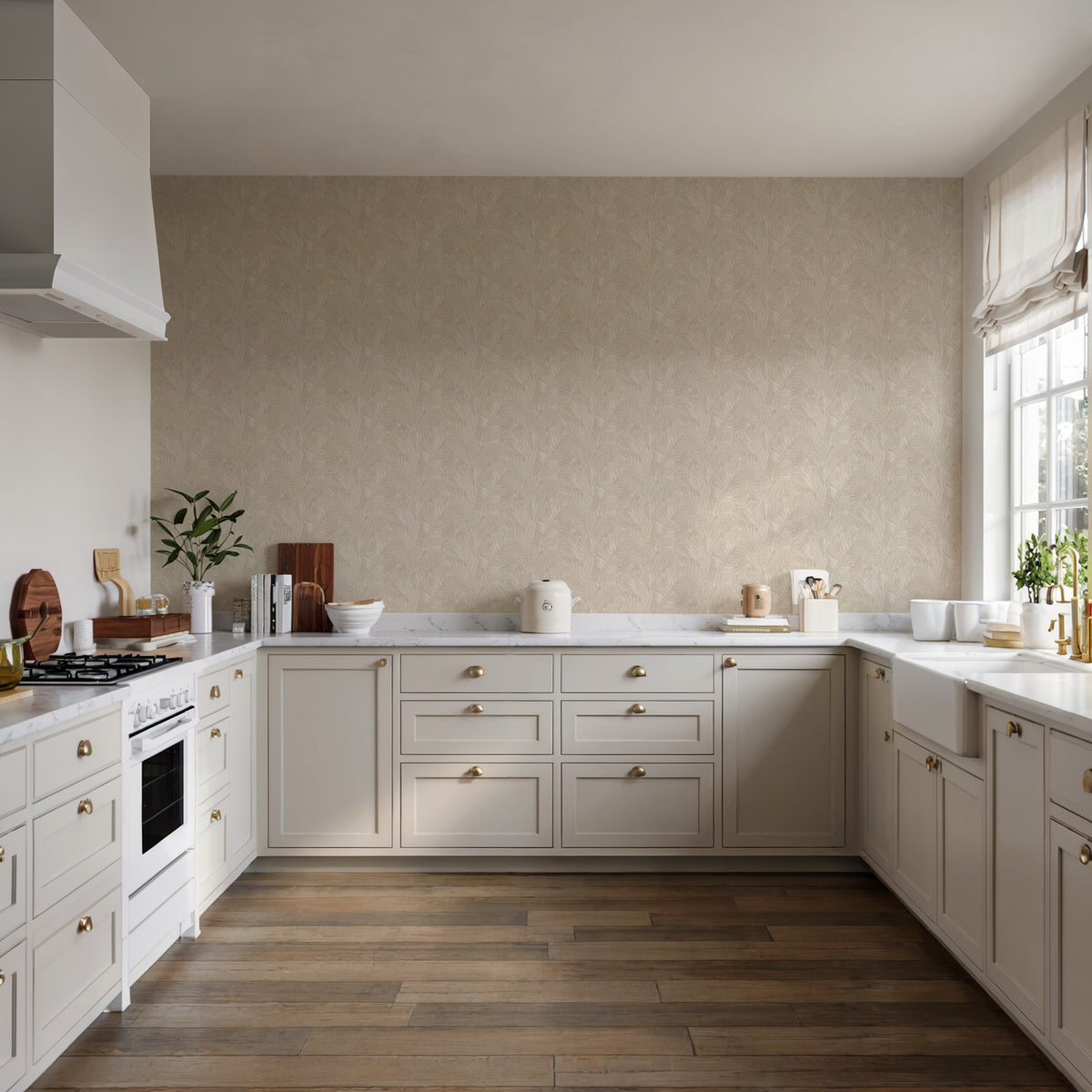 Veer Decor Embroidered Palm Beige Wallpaper 8389-AA2