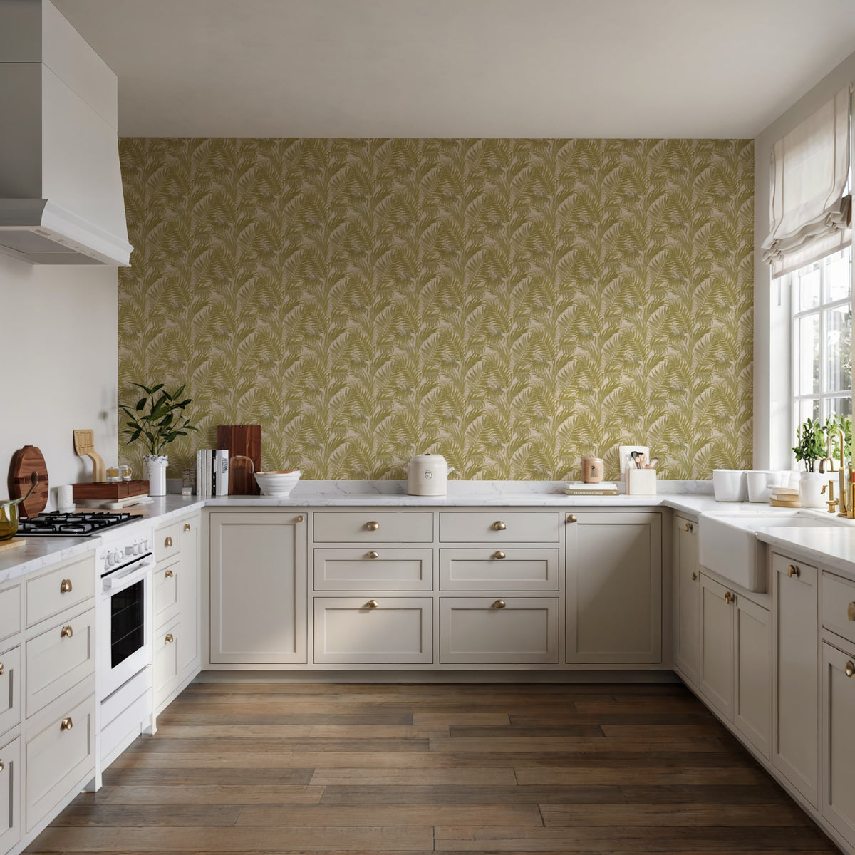 Veer Decor Embroidered Palm Sage Wallpaper 8389-AA4
