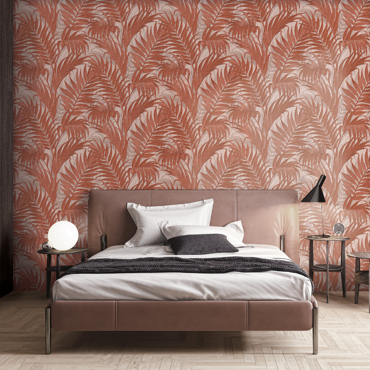 Veer Decor Embroidered Palm Red Wallpaper 8389-AA7