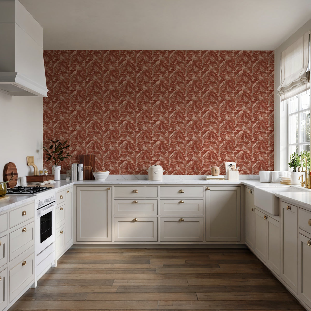 Veer Decor Embroidered Palm Red Wallpaper 8389-AA7