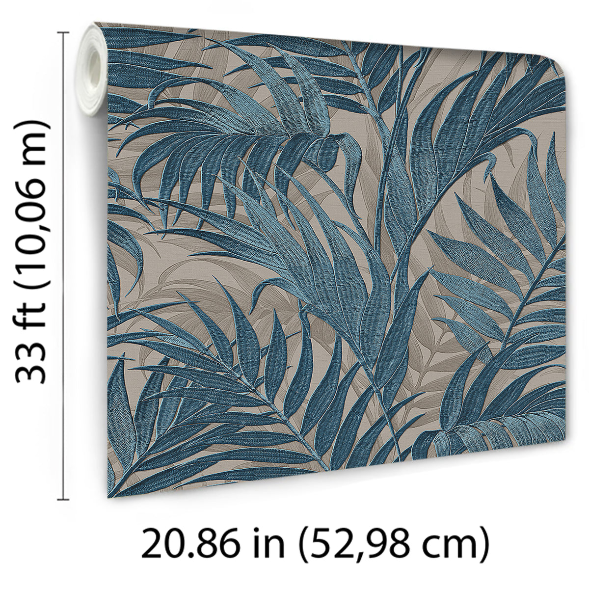 Veer Decor Embroidered Palm Blue Wallpaper 8389-AA8