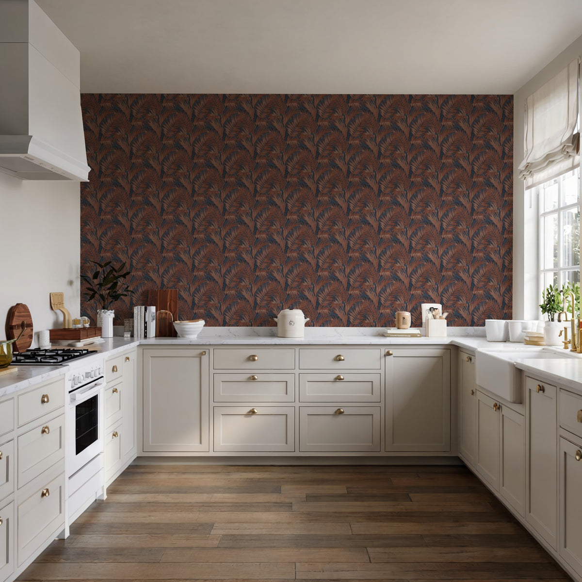 Veer Decor Embroidered Palm Navy Wallpaper 8389-AA9