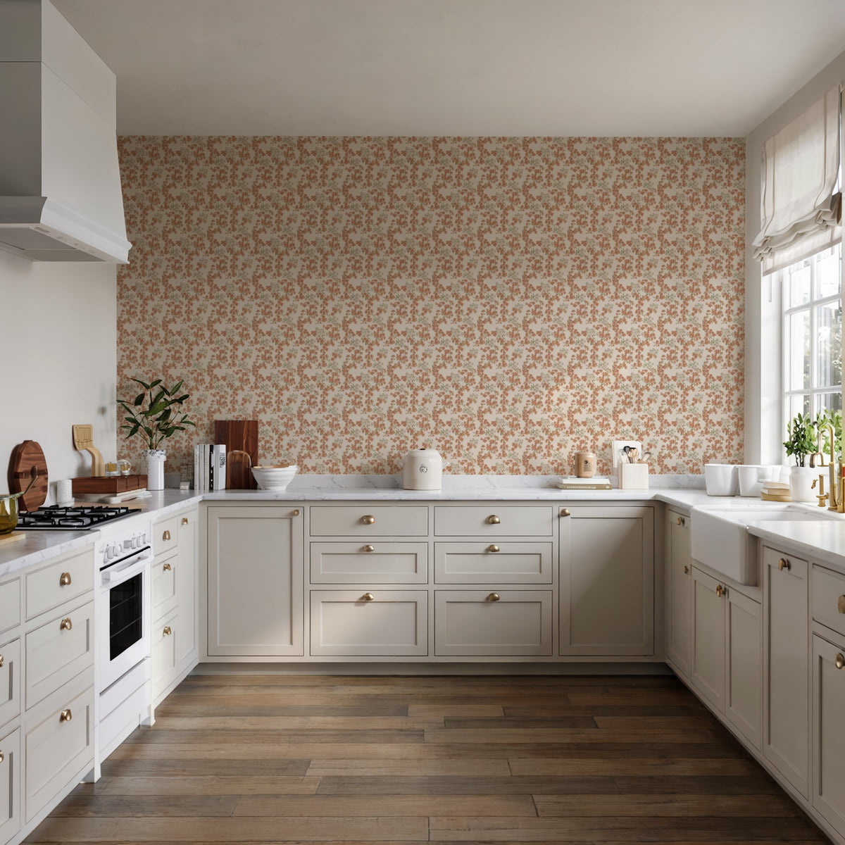 Veer Decor Embroidered Cherry Bloom Orange Wallpaper 8389-AB