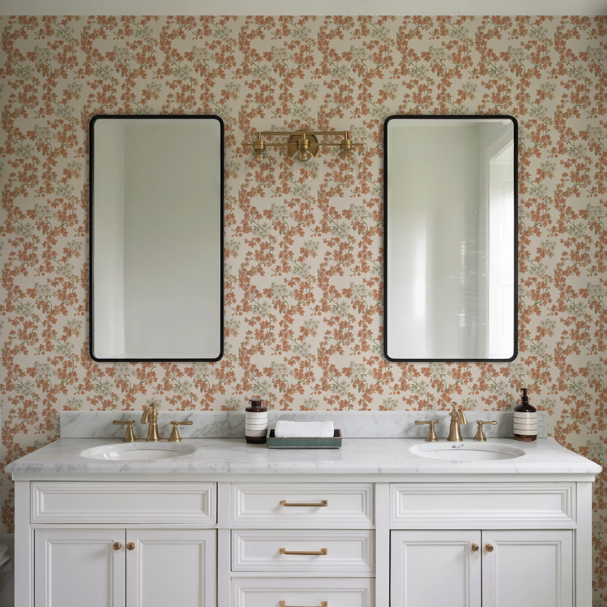 Veer Decor Embroidered Cherry Bloom Orange Wallpaper 8389-AB