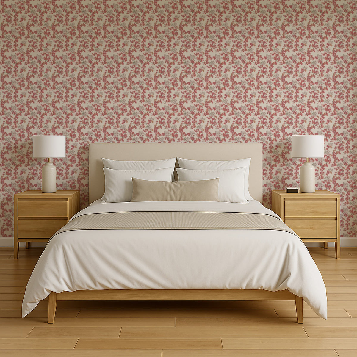 Veer Decor Embroidered Cherry Bloom Pink Wallpaper 8389-AB3