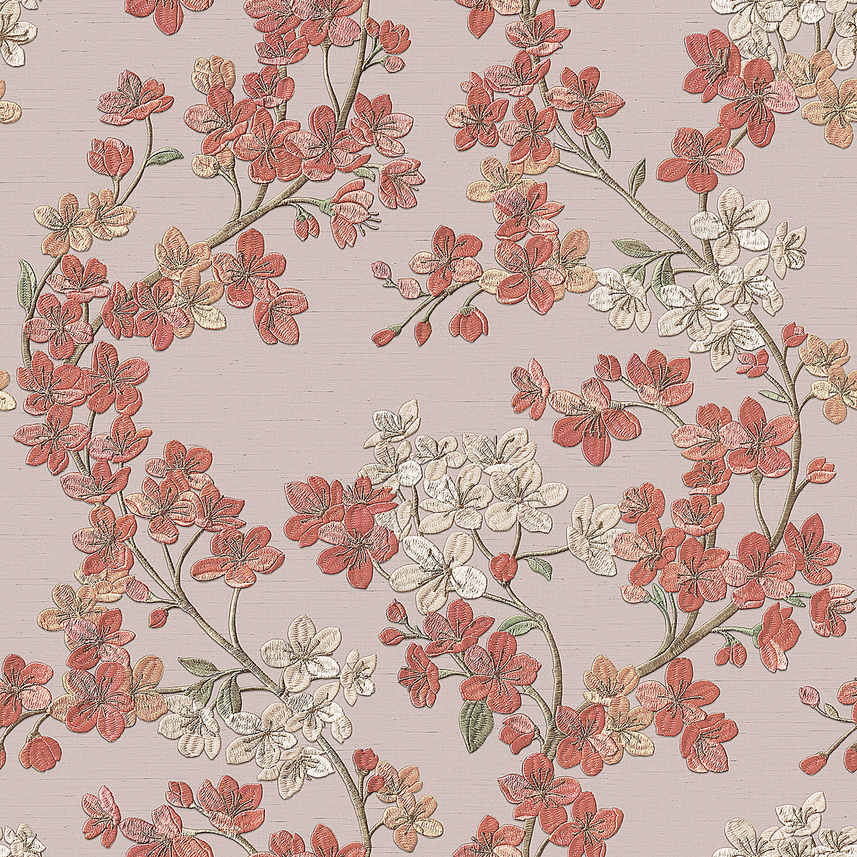 Veer Decor Embroidered Cherry Bloom Red Wallpaper 8389-AB4